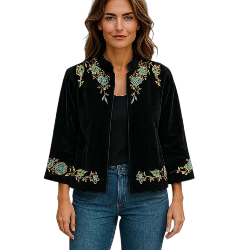 Vintage Embroidered Black Velvet Jacket